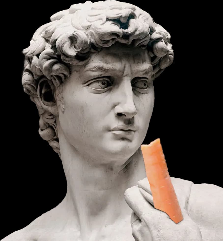 David's head with a carrot in his hand